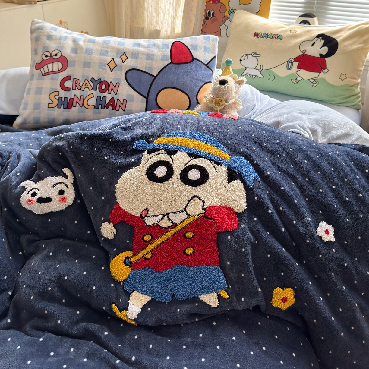 91家纺网 家纺一手货源 找家纺 罗亿家纺 2025新款高克重200g牛奶绒数码印花毛巾绣卡通四件套（小红书推荐）提供买家秀 超人蜡笔小新