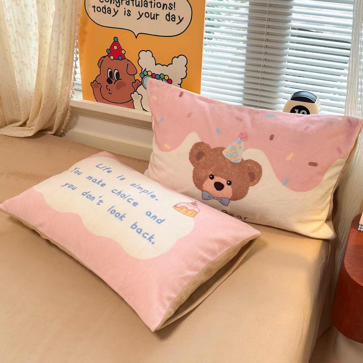 91家纺网 家纺一手货源 找家纺 罗亿家纺 2025新款高克重200g牛奶绒数码印花毛巾绣卡通四件套（小红书推荐）提供买家秀 小熊的甜品日记