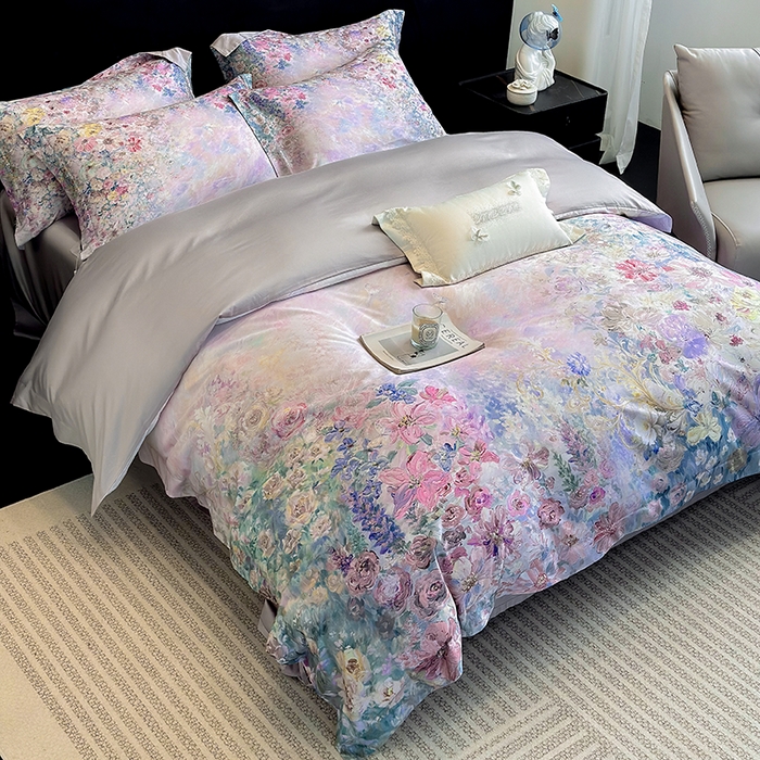 东方名伶 2025新款50S全棉数码印花长绒棉四件套 浪漫花都-紫