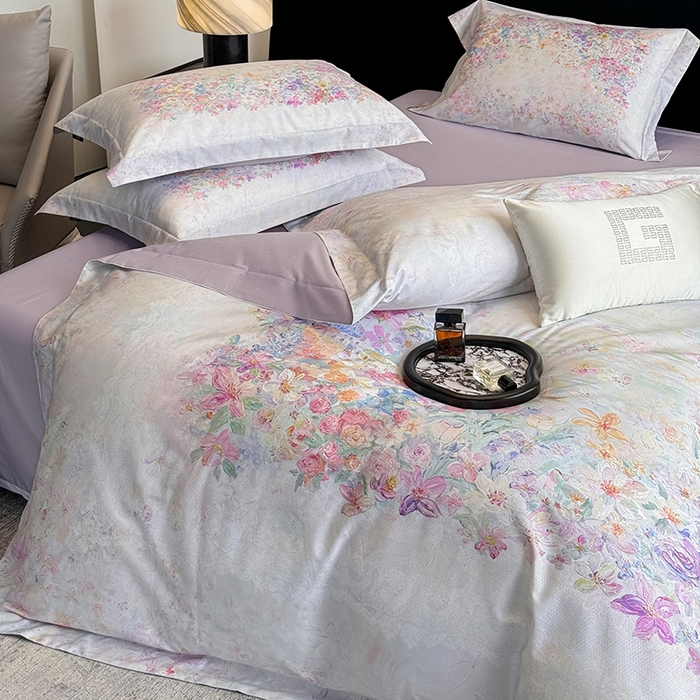 东方名伶 2025新款50S全棉数码印花长绒棉四件套 悠悠花园-紫