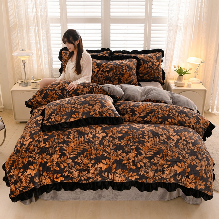 91家纺网 家纺一手货源 找家纺 （总）千姿坊 2025新款韩版牛奶绒花边款四件套