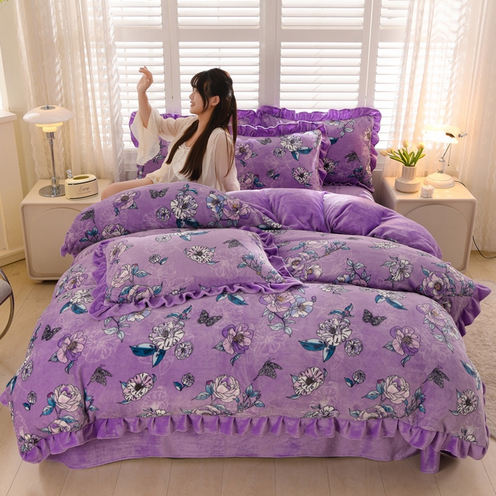 91家纺网 家纺一手货源 找家纺 （总）千姿坊 2025新款韩版牛奶绒花边款四件套