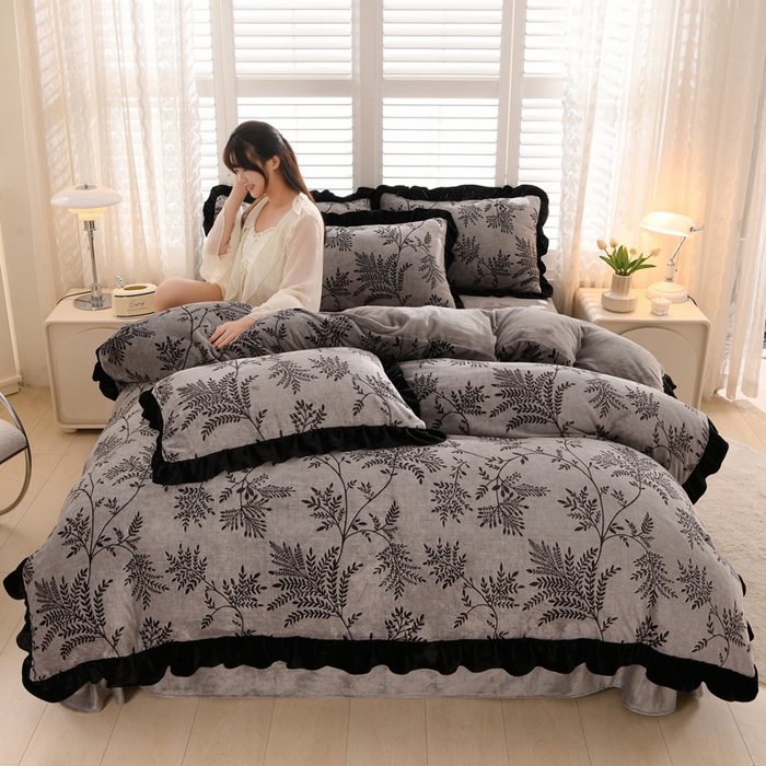 91家纺网 家纺一手货源 找家纺 （总）千姿坊 2025新款韩版牛奶绒花边款四件套