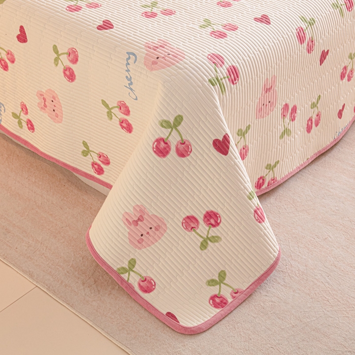 91家纺网 家纺一手货源 找家纺 恒尚居 2025新款全棉牛奶绒床盖四季可用纯棉夹棉床单床褥垫三件套-秋冬款系列二 樱桃粉兔【A纯棉-B牛奶绒】