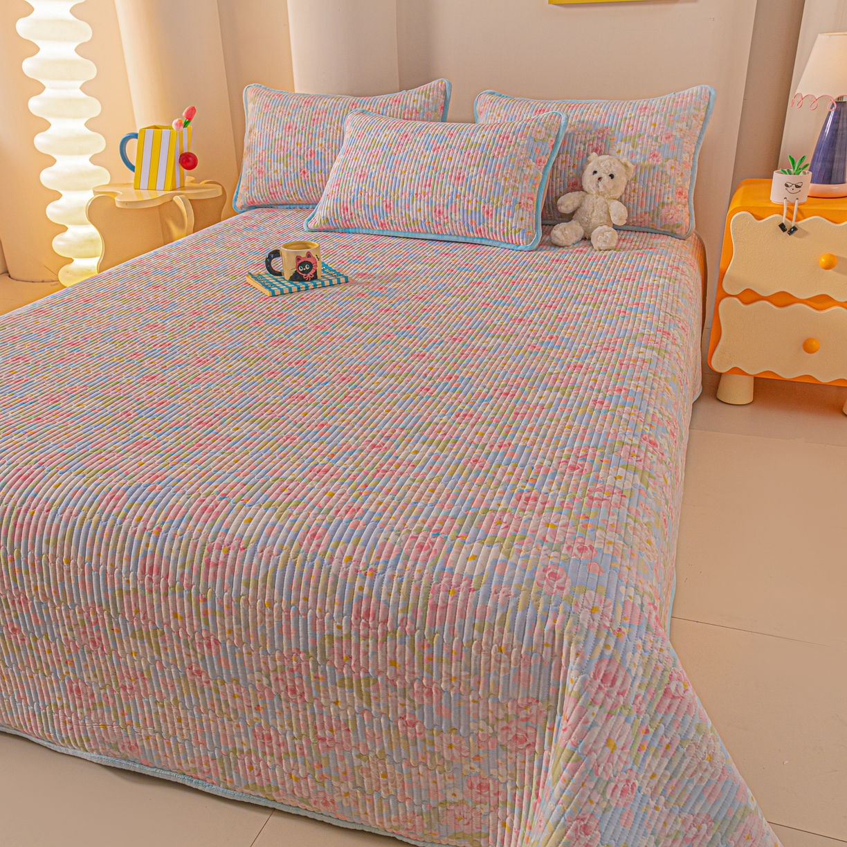 91家纺网 家纺一手货源 找家纺 （总）恒尚居 2025新款全棉牛奶绒床盖四季可用纯棉夹棉床单床褥垫三件套-秋冬款系列二