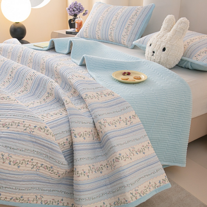 91家纺网 家纺一手货源 找家纺 恒尚居 2025新款全棉牛奶绒床盖四季可用纯棉夹棉床单床褥垫三件套-秋冬款系列二 一米阳光【A纯棉-B牛奶绒】