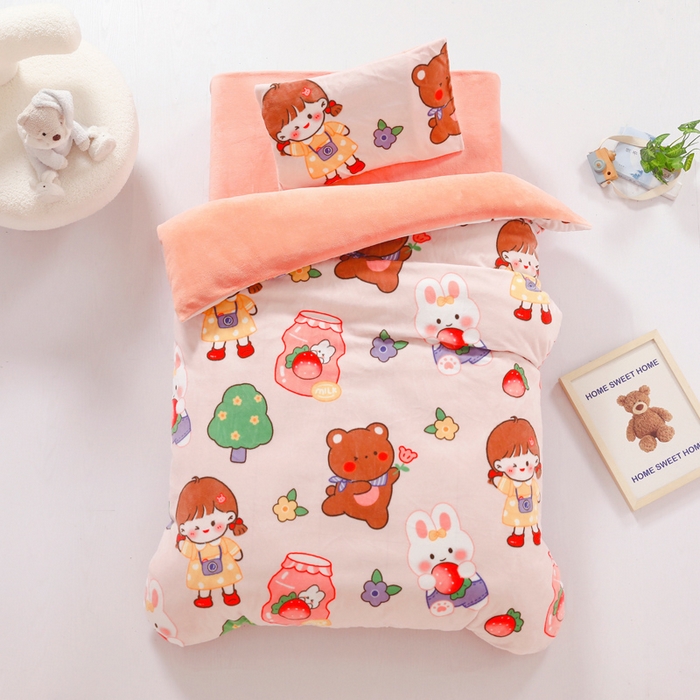 91家纺网 家纺一手货源 找家纺 （总）鱼宝 2025新款小版牛奶绒幼儿园套件