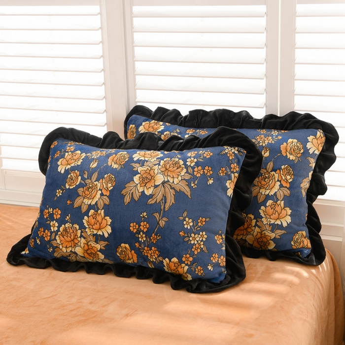 91家纺网 家纺一手货源 找家纺 千姿坊 2025新款韩版牛奶绒花边款四件套 2蓝庭序