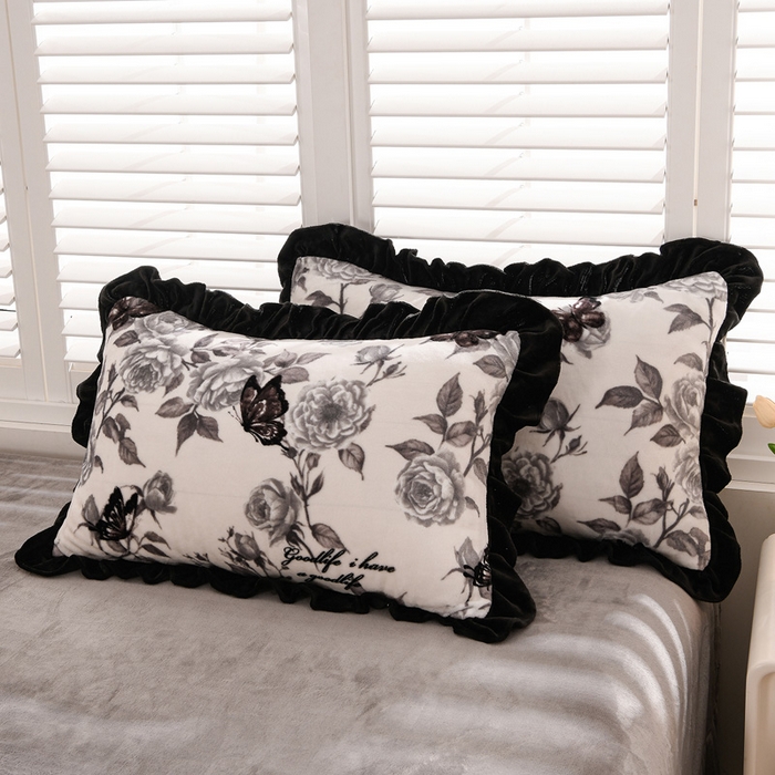 91家纺网 家纺一手货源 找家纺 千姿坊 2025新款韩版牛奶绒花边款四件套 4蝶花私语