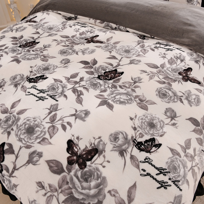 91家纺网 家纺一手货源 找家纺 千姿坊 2025新款韩版牛奶绒花边款四件套 4蝶花私语