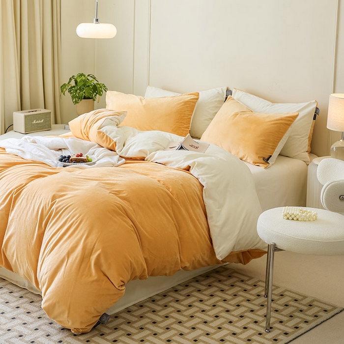 91家纺网 家纺一手货源 找家纺 ONE TWO ONE 121 新品【婴儿绒德芙绒四件套】2025毛毯被子四件套单件床单被套床笠珊瑚绒牛奶绒冬被法兰绒兔毛绒双拼款 双拼-橙橘奶白