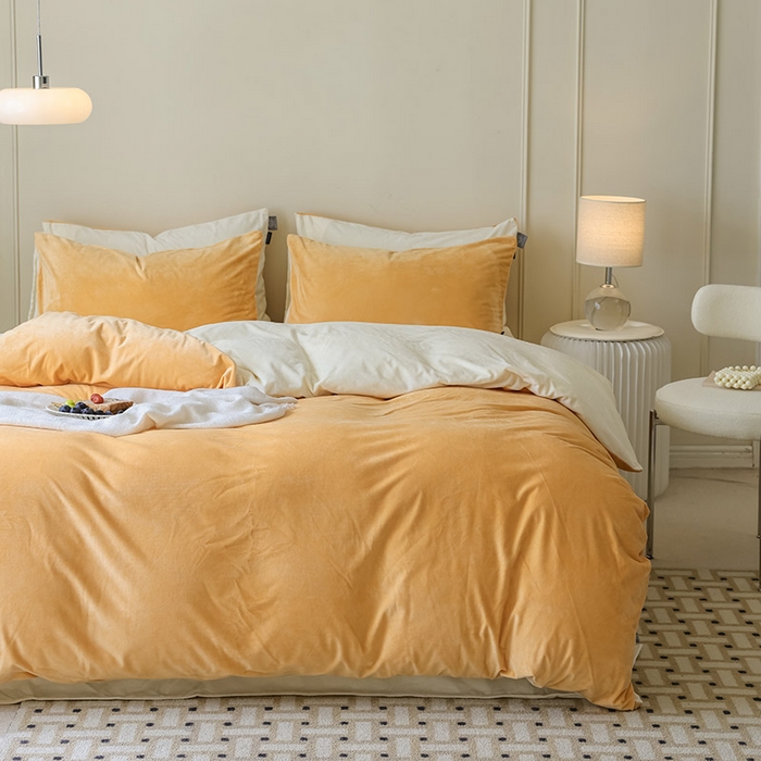 91家纺网 家纺一手货源 找家纺 ONE TWO ONE 121 新品【婴儿绒德芙绒四件套】2025毛毯被子四件套单件床单被套床笠珊瑚绒牛奶绒冬被法兰绒兔毛绒双拼款 双拼-橙橘奶白