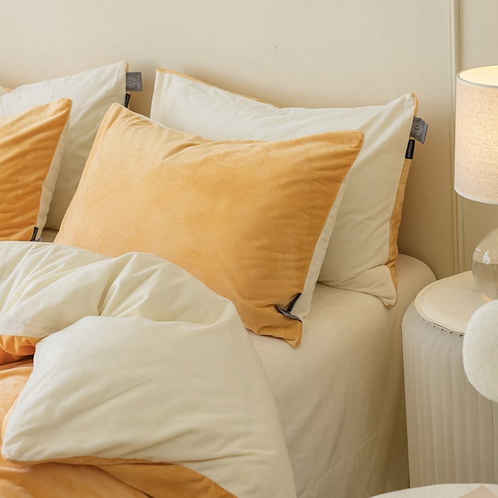 91家纺网 家纺一手货源 找家纺 ONE TWO ONE 121 新品【婴儿绒德芙绒四件套】2025毛毯被子四件套单件床单被套床笠珊瑚绒牛奶绒冬被法兰绒兔毛绒双拼款 双拼-橙橘奶白