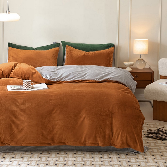 91家纺网 家纺一手货源 找家纺 ONE TWO ONE 121 新品【婴儿绒德芙绒四件套】2025毛毯被子四件套单件床单被套床笠珊瑚绒牛奶绒冬被法兰绒兔毛绒双拼款 双拼-焦糖烟灰