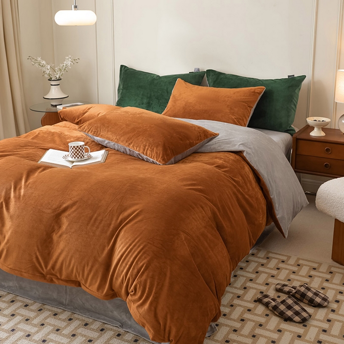 91家纺网 家纺一手货源 找家纺 ONE TWO ONE 121 新品【婴儿绒德芙绒四件套】2025毛毯被子四件套单件床单被套床笠珊瑚绒牛奶绒冬被法兰绒兔毛绒双拼款 双拼-焦糖烟灰