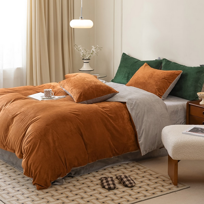 91家纺网 家纺一手货源 找家纺 ONE TWO ONE 121 新品【婴儿绒德芙绒四件套】2025毛毯被子四件套单件床单被套床笠珊瑚绒牛奶绒冬被法兰绒兔毛绒双拼款 双拼-焦糖烟灰