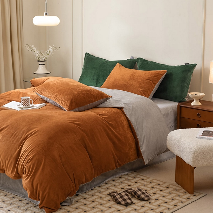 91家纺网 家纺一手货源 找家纺 ONE TWO ONE 121 新品【婴儿绒德芙绒四件套】2025毛毯被子四件套单件床单被套床笠珊瑚绒牛奶绒冬被法兰绒兔毛绒双拼款 双拼-焦糖烟灰