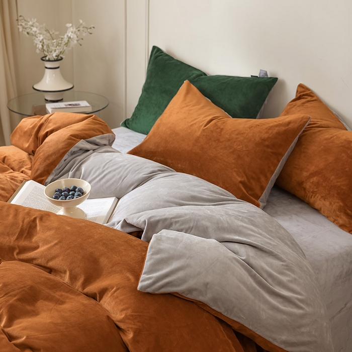 91家纺网 家纺一手货源 找家纺 ONE TWO ONE 121 新品【婴儿绒德芙绒四件套】2025毛毯被子四件套单件床单被套床笠珊瑚绒牛奶绒冬被法兰绒兔毛绒双拼款 双拼-焦糖烟灰