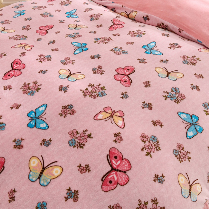 91家纺网 家纺一手货源 找家纺 千姿坊 2025新款韩版牛奶绒花边款四件套 9蝴蝶梦