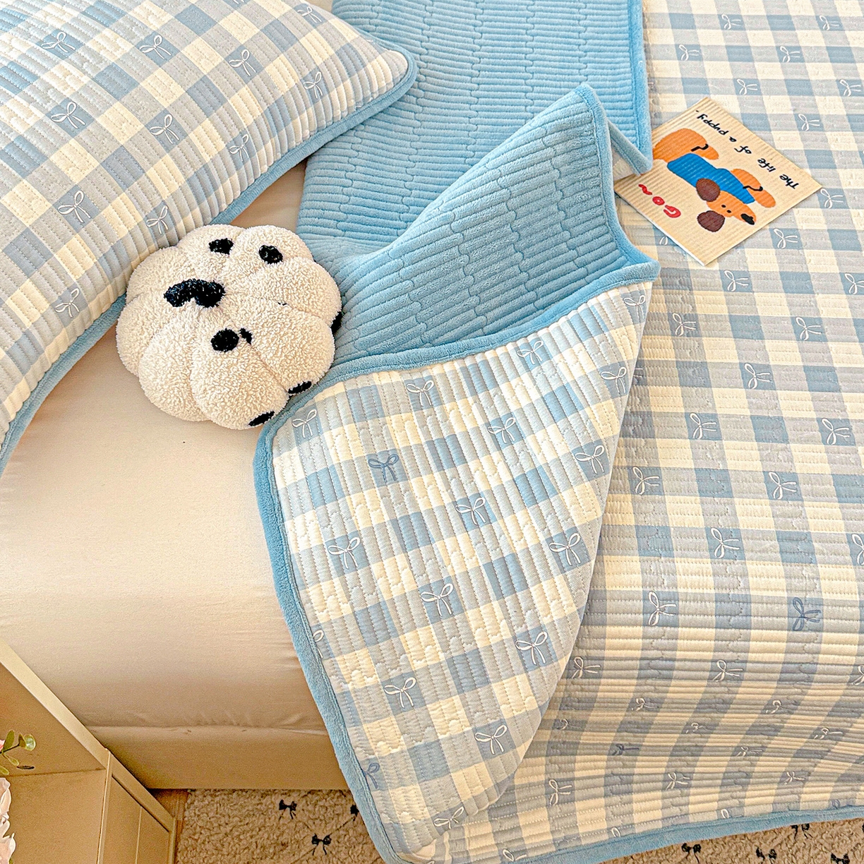 91家纺网 家纺一手货源 找家纺 恒尚居 2025新款全棉牛奶绒床盖四季可用纯棉夹棉床单床褥垫三件套-秋冬款系列二 青春兰【A纯棉-B牛奶绒】