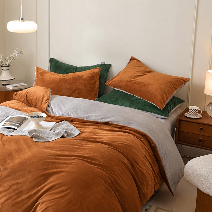 91家纺网 家纺一手货源 找家纺 ONE TWO ONE 121 新品【婴儿绒德芙绒四件套】2025毛毯被子四件套单件床单被套床笠珊瑚绒牛奶绒冬被法兰绒兔毛绒双拼款 双拼-焦糖烟灰