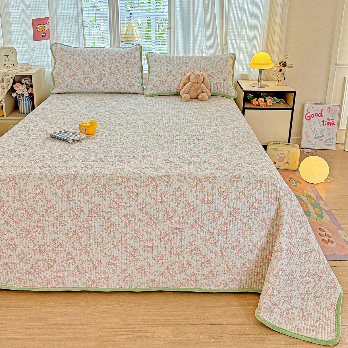 91家纺网 家纺一手货源 找家纺 恒尚居 2025新款全棉牛奶绒床盖四季可用纯棉夹棉床单床褥垫三件套-秋冬款系列二 紫薇花【A纯棉-B牛奶绒】