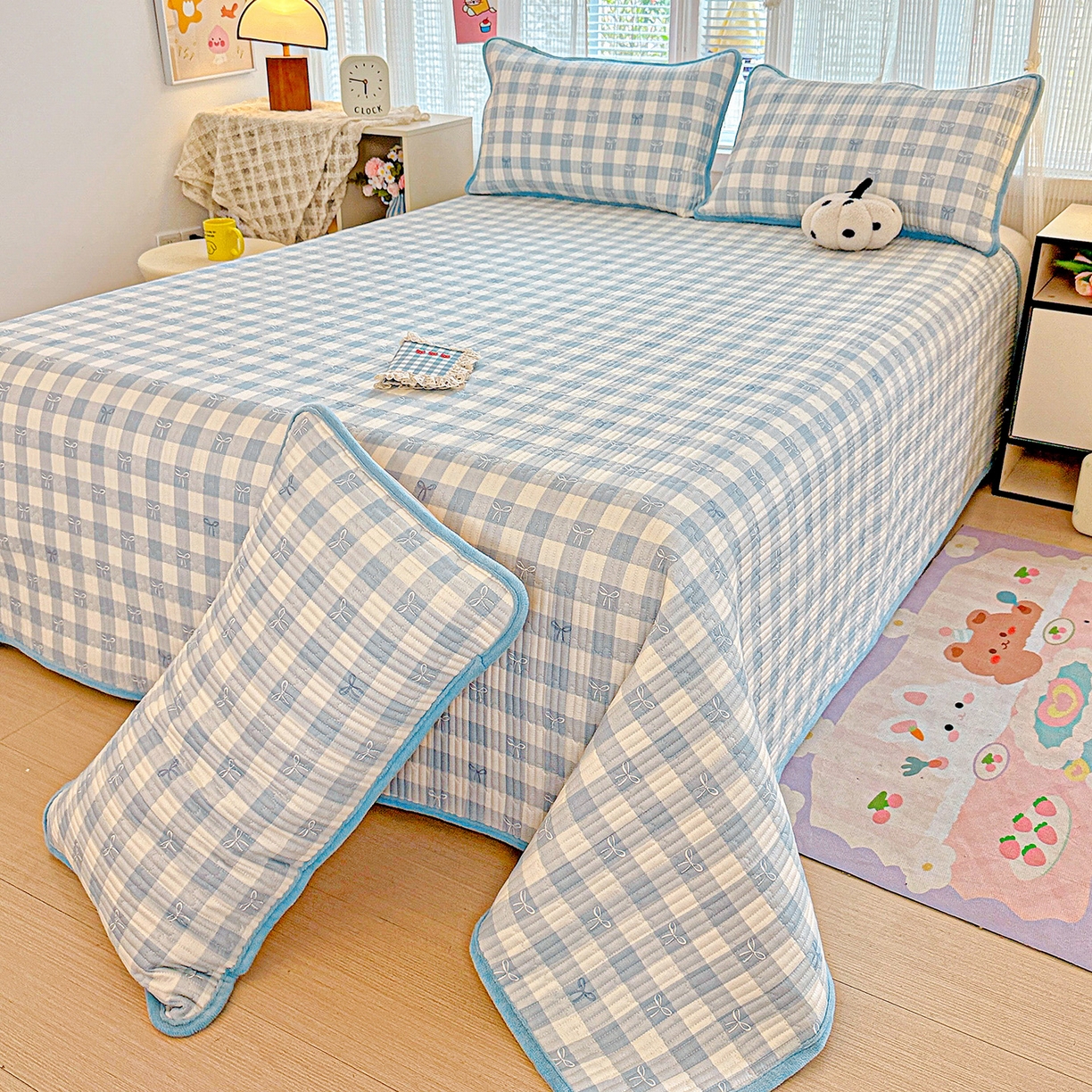 91家纺网 家纺一手货源 找家纺 恒尚居 2025新款全棉牛奶绒床盖四季可用纯棉夹棉床单床褥垫三件套-秋冬款系列二 青春兰【A纯棉-B牛奶绒】