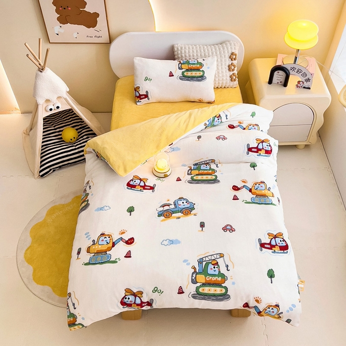 鱼宝 2025新款小版牛奶绒幼儿园套件 彩虹车队黄