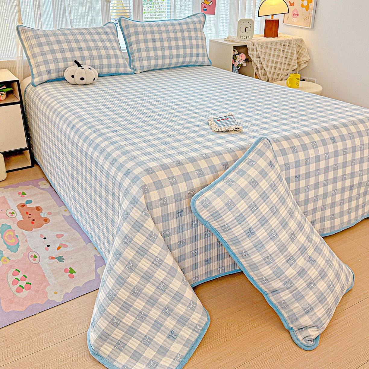 91家纺网 家纺一手货源 找家纺 恒尚居 2025新款全棉牛奶绒床盖四季可用纯棉夹棉床单床褥垫三件套-秋冬款系列二 青春兰【A纯棉-B牛奶绒】