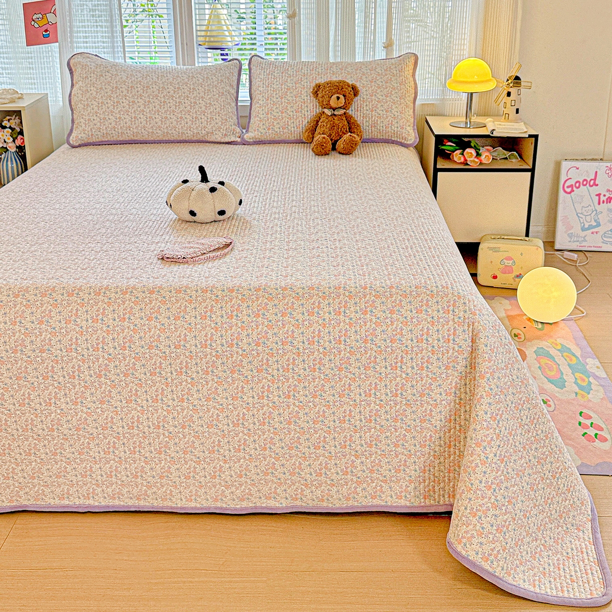 91家纺网 家纺一手货源 找家纺 恒尚居 2025新款全棉牛奶绒床盖四季可用纯棉夹棉床单床褥垫三件套-秋冬款系列二 初梦【A纯棉-B牛奶绒】