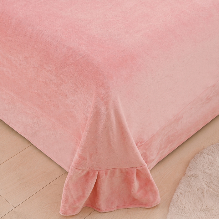 91家纺网 家纺一手货源 找家纺 千姿坊 2025新款韩版牛奶绒花边款四件套 17粉花猫语