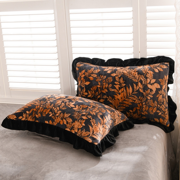 91家纺网 家纺一手货源 找家纺 千姿坊 2025新款韩版牛奶绒花边款四件套 18复古叶影