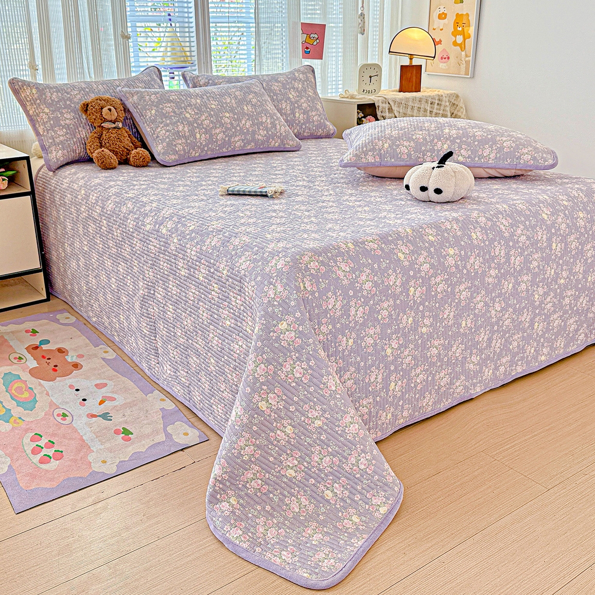 91家纺网 家纺一手货源 找家纺 恒尚居 2025新款全棉牛奶绒床盖四季可用纯棉夹棉床单床褥垫三件套-秋冬款系列二 花田物语【A纯棉-B牛奶绒】