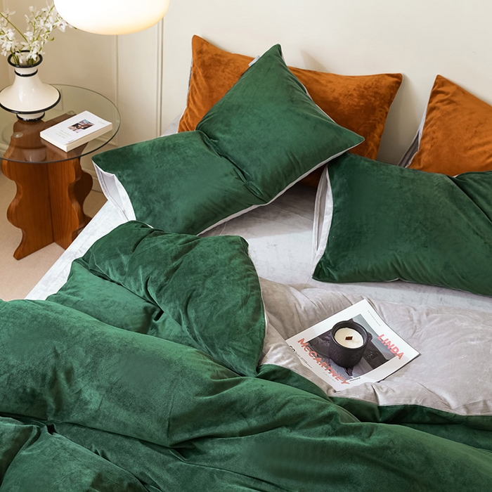 91家纺网 家纺一手货源 找家纺 ONE TWO ONE 121 新品【婴儿绒德芙绒四件套】2025毛毯被子四件套单件床单被套床笠珊瑚绒牛奶绒冬被法兰绒兔毛绒双拼款 双拼-松绿烟灰