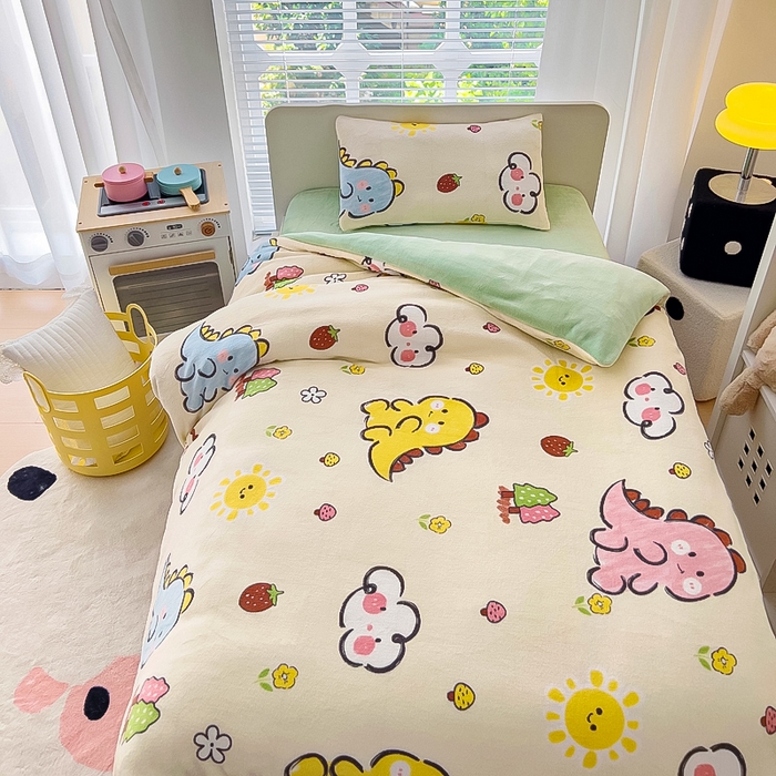 91家纺网 家纺一手货源 找家纺 鱼宝 2025新款小版牛奶绒幼儿园套件 恐龙宝宝