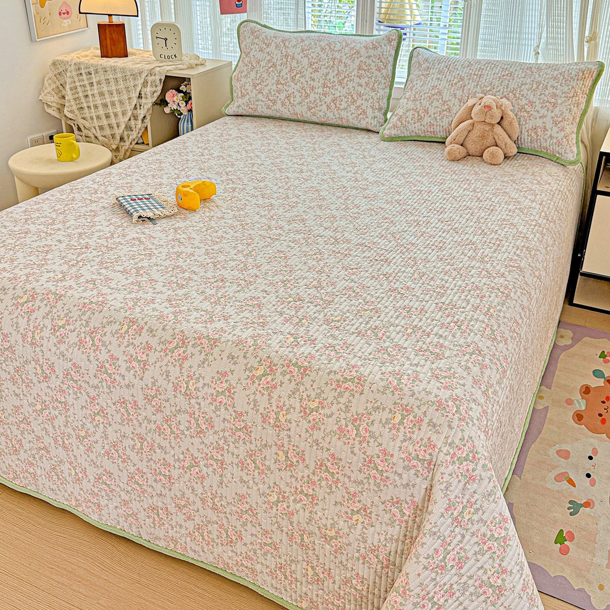 91家纺网 家纺一手货源 找家纺 恒尚居 2025新款全棉牛奶绒床盖四季可用纯棉夹棉床单床褥垫三件套-秋冬款系列二 紫薇花【A纯棉-B牛奶绒】