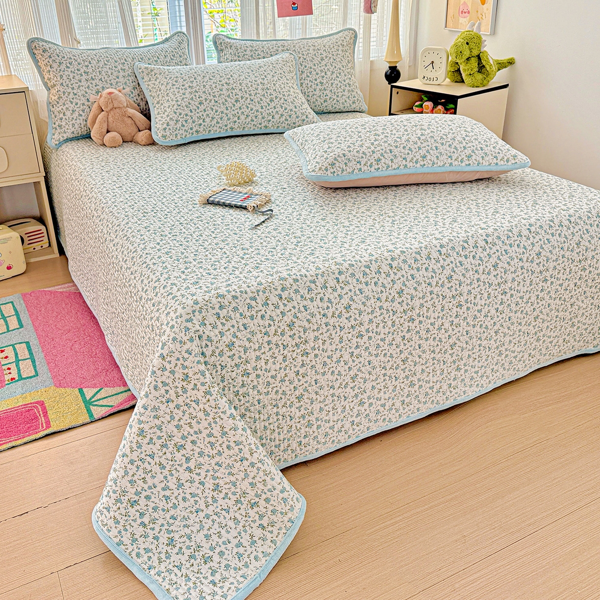 91家纺网 家纺一手货源 找家纺 恒尚居 2025新款全棉牛奶绒床盖四季可用纯棉夹棉床单床褥垫三件套-秋冬款系列二 蓝韵【A纯棉-B牛奶绒】