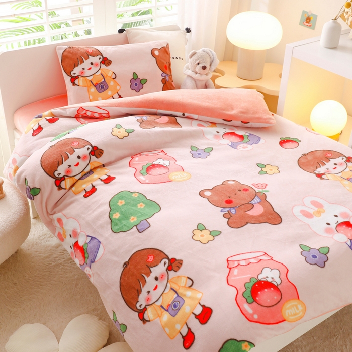 91家纺网 家纺一手货源 找家纺 鱼宝 2025新款小版牛奶绒幼儿园套件 小兔姑娘