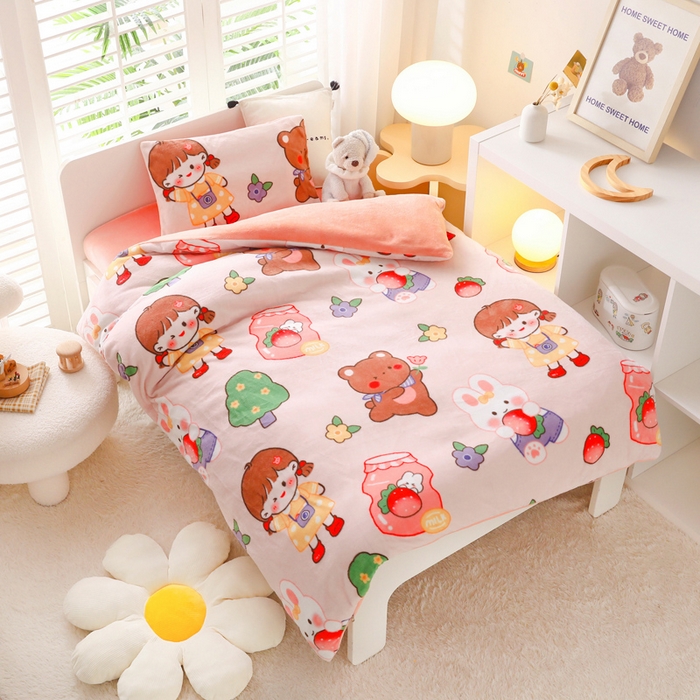 91家纺网 家纺一手货源 找家纺 鱼宝 2025新款小版牛奶绒幼儿园套件 小兔姑娘