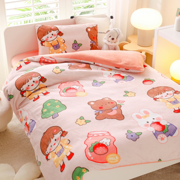 91家纺网 家纺一手货源 找家纺 鱼宝 2025新款小版牛奶绒幼儿园套件 小兔姑娘