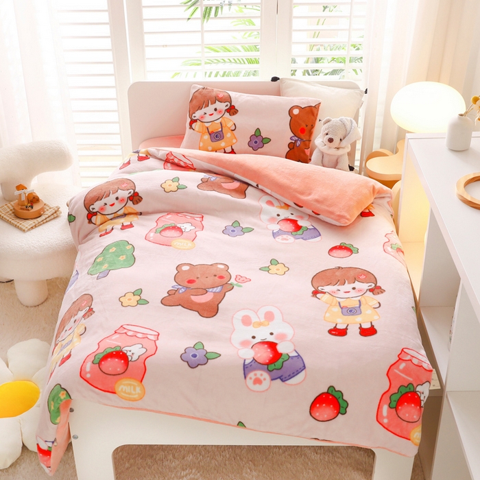 91家纺网 家纺一手货源 找家纺 鱼宝 2025新款小版牛奶绒幼儿园套件 小兔姑娘