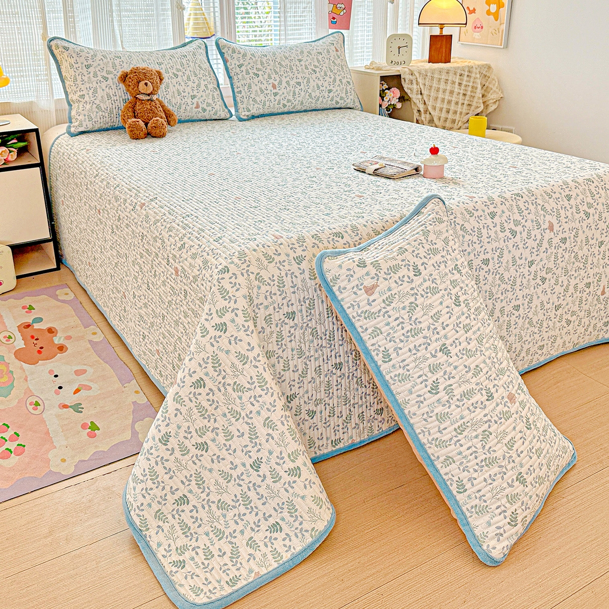 91家纺网 家纺一手货源 找家纺 恒尚居 2025新款全棉牛奶绒床盖四季可用纯棉夹棉床单床褥垫三件套-秋冬款系列二 绿野仙踪【A纯棉-B牛奶绒】