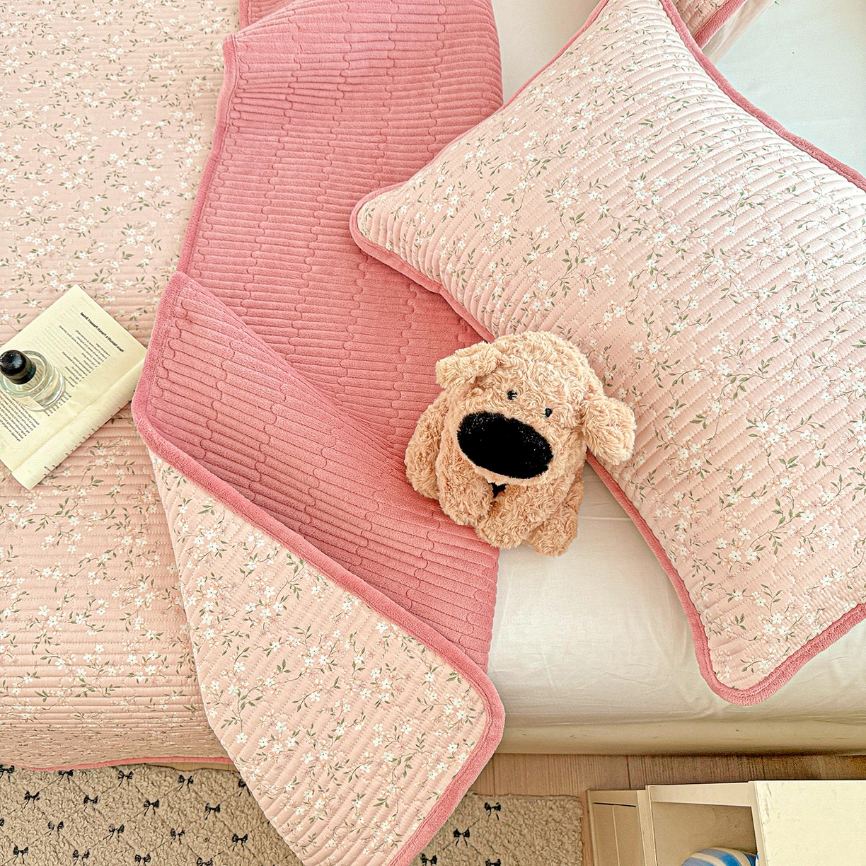 91家纺网 家纺一手货源 找家纺 恒尚居 2025新款全棉牛奶绒床盖四季可用纯棉夹棉床单床褥垫三件套-秋冬款系列二 樱花灿灿