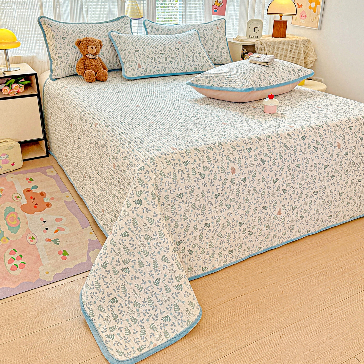 91家纺网 家纺一手货源 找家纺 恒尚居 2025新款全棉牛奶绒床盖四季可用纯棉夹棉床单床褥垫三件套-秋冬款系列二 绿野仙踪【A纯棉-B牛奶绒】