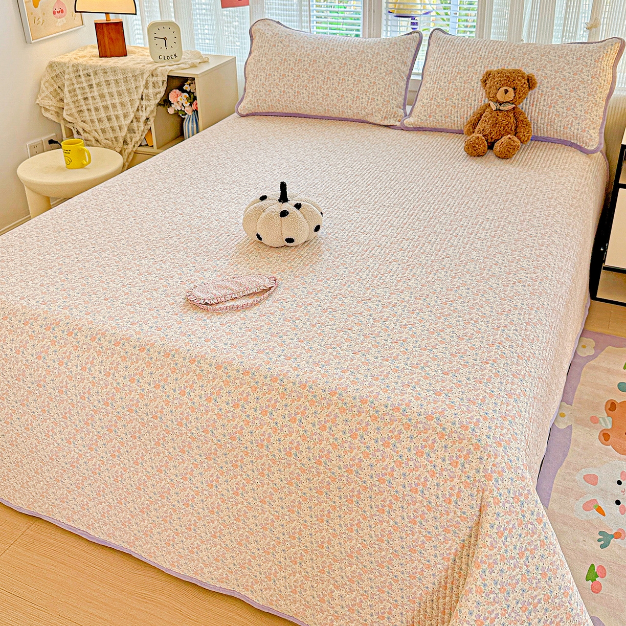 91家纺网 家纺一手货源 找家纺 恒尚居 2025新款全棉牛奶绒床盖四季可用纯棉夹棉床单床褥垫三件套-秋冬款系列二 初梦【A纯棉-B牛奶绒】