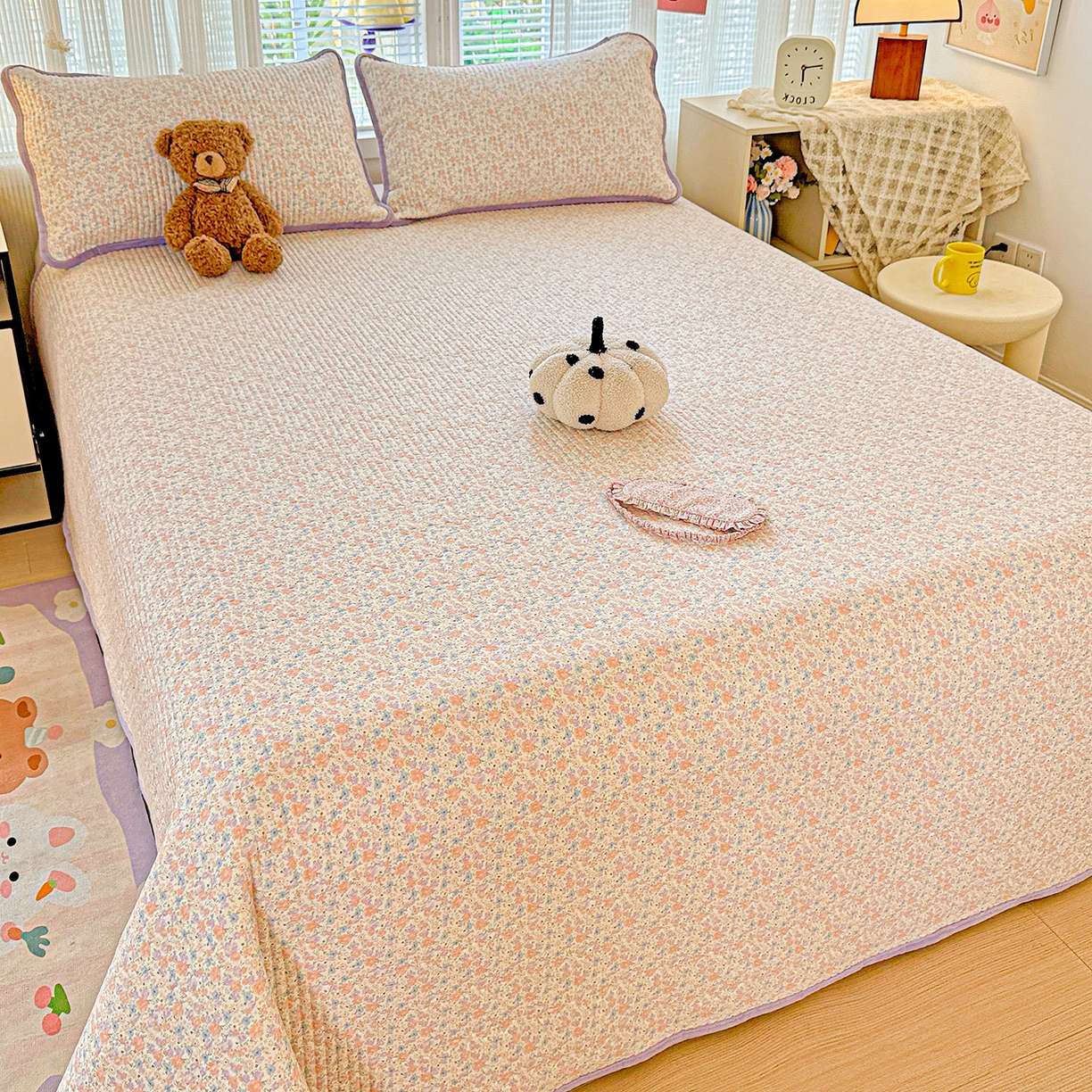 91家纺网 家纺一手货源 找家纺 恒尚居 2025新款全棉牛奶绒床盖四季可用纯棉夹棉床单床褥垫三件套-秋冬款系列二 初梦【A纯棉-B牛奶绒】