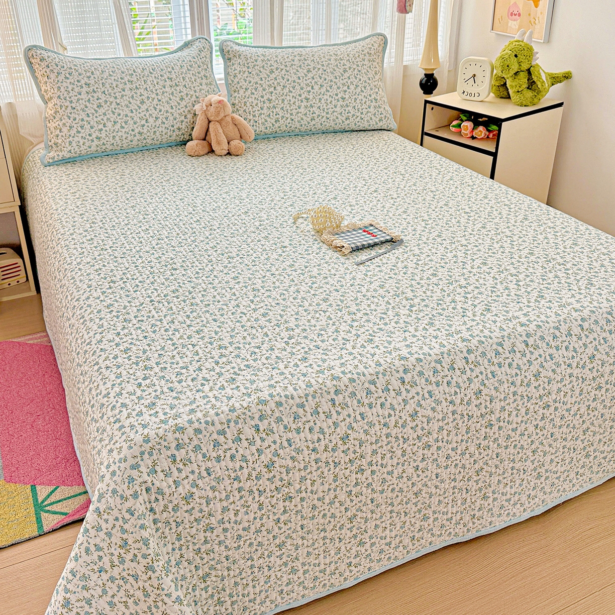 91家纺网 家纺一手货源 找家纺 恒尚居 2025新款全棉牛奶绒床盖四季可用纯棉夹棉床单床褥垫三件套-秋冬款系列二 蓝韵【A纯棉-B牛奶绒】