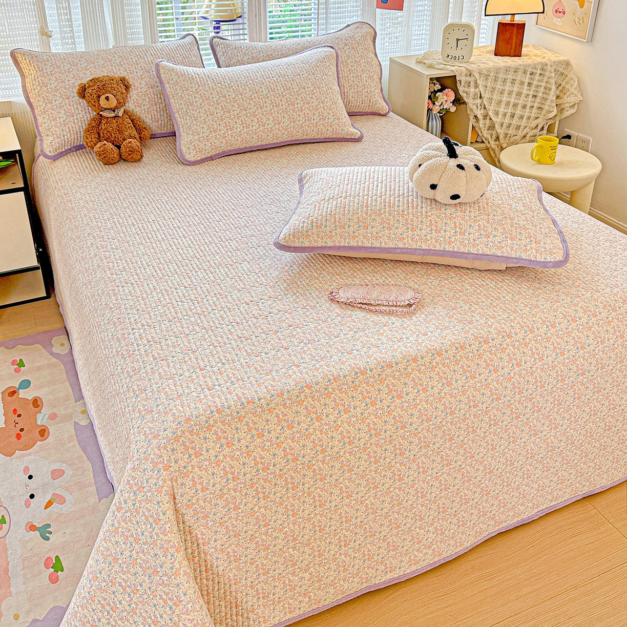 91家纺网 家纺一手货源 找家纺 恒尚居 2025新款全棉牛奶绒床盖四季可用纯棉夹棉床单床褥垫三件套-秋冬款系列二 初梦【A纯棉-B牛奶绒】