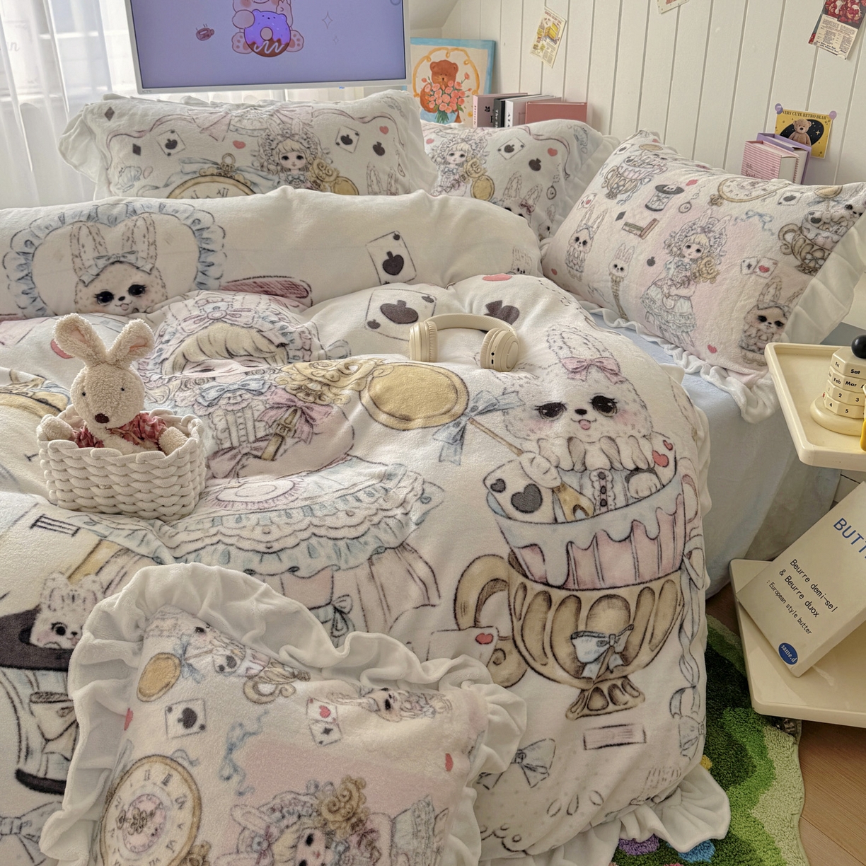 91家纺网 家纺一手货源 找家纺 （总）希诺家居 2025新款牛奶绒花边原创专版洛丽塔风少女心萝莉风大版牛奶绒四件套被套