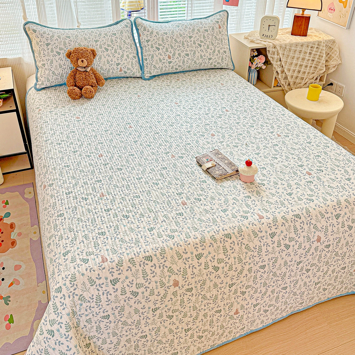 91家纺网 家纺一手货源 找家纺 恒尚居 2025新款全棉牛奶绒床盖四季可用纯棉夹棉床单床褥垫三件套-秋冬款系列二 绿野仙踪【A纯棉-B牛奶绒】